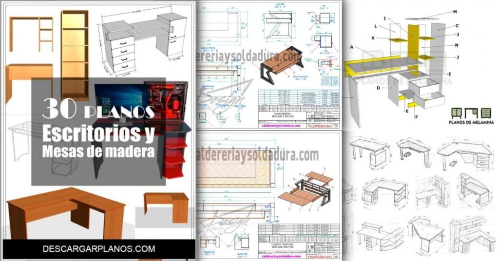 Planos de escritorios de madera y melamina en PDF