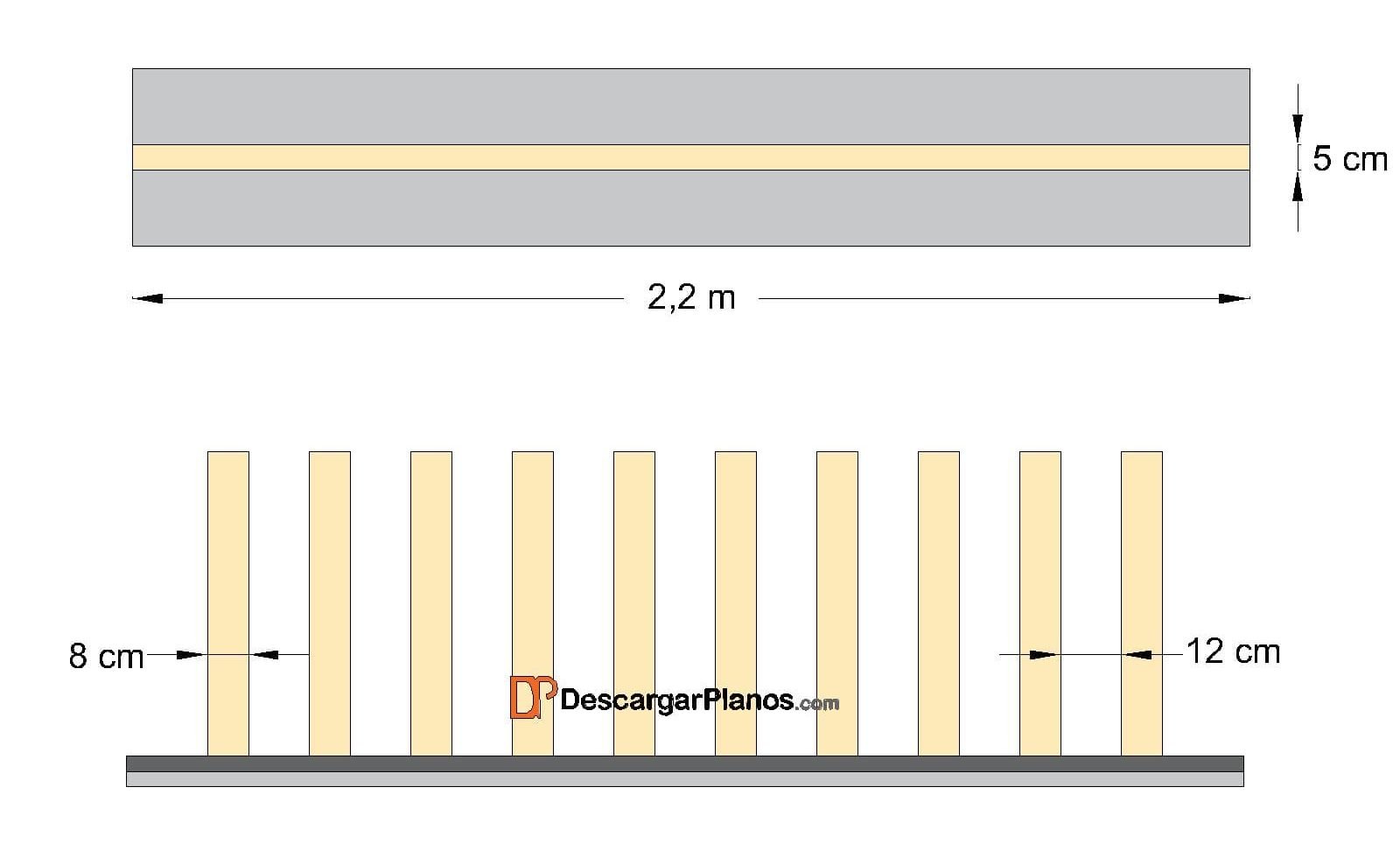 plano de la base de madera de un sofa cama
