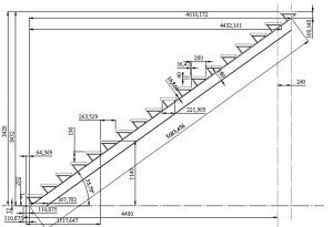 plano en pefil con medidas escalera de hierro