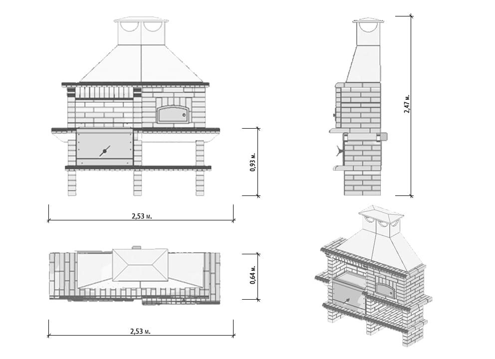 plano con medidas de chimenea de ladrillos