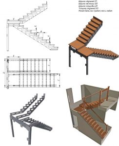 planos de escaleras de hierro y madera moderna