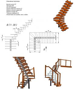 plano de escalera de hierro con madera