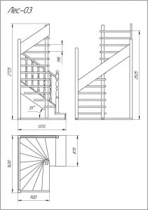 plano de escalera abanico en espacio reducido