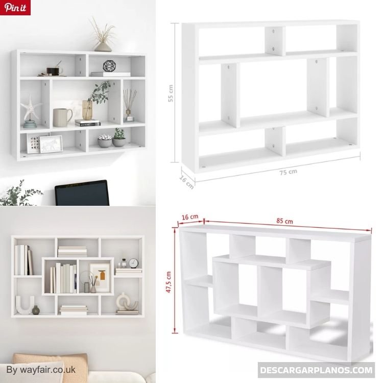 planos de repisas flotantes para organizar color blanco