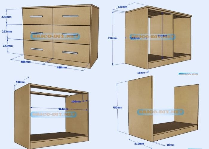 Plano y medidas como hacer una comoda con gavetas de MDF, Web del  Bricolaje Diseño Diy